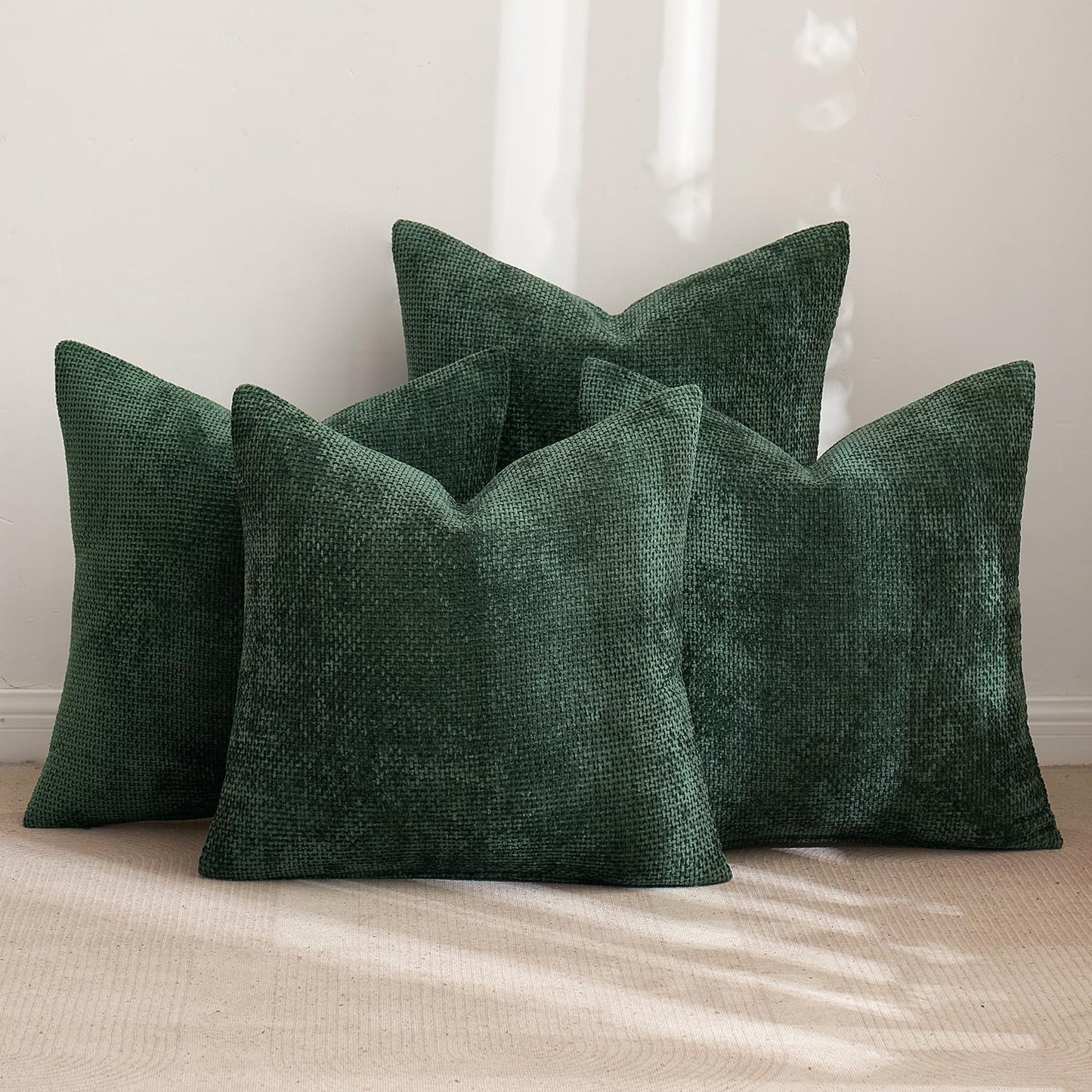 MIULEE Christmas Pack of 4 Couch Throw Pillow Covers 16x16 Inch Green Soft Decorative Chenille Pillow Covers Farmhouse Accent Cushion Covers for Boho Home Decor Sofa Bedroom Living Room
