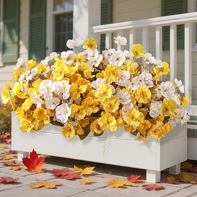 Fake Fall Flowers Artificial Mums for Outdoors Autumn Decoration, Faux Silk Flowers Plants Realistic UV Resistant Tropical Flower Artificial for Outside Planter Patio (F2MixHB, 6 Bundles)