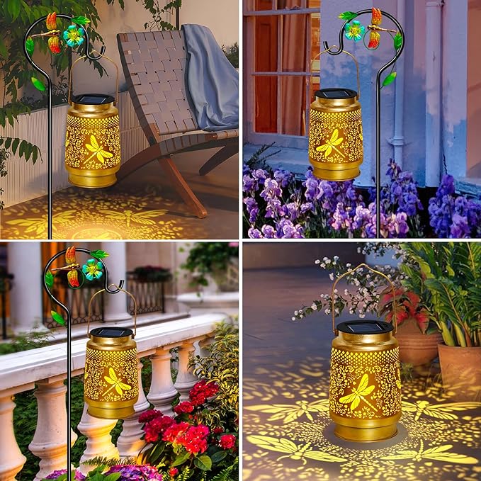 Dragonfly Solar Lanterns Outdoor Waterproof with Shepherd Hook,Hanging Solar Lights Garden Decor,Christmas Decorations Birthday Gifts for Women Grandma,Metal Decorative for Yard,Patio,Lawn,Pathway