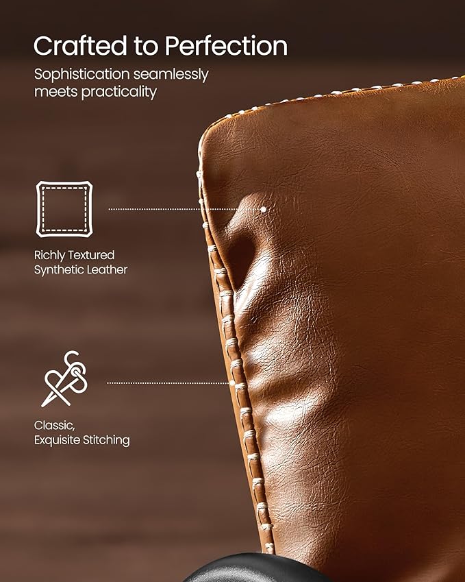 VASAGLE EKHO Collection - Accent Chair, Metal Framed Armchair, Synthetic Leather with Stitching, Mid-Century Modern, Sling Chair for Living, Bedroom, Reading Room, Lounge, Caramel Brown ULAC014K01