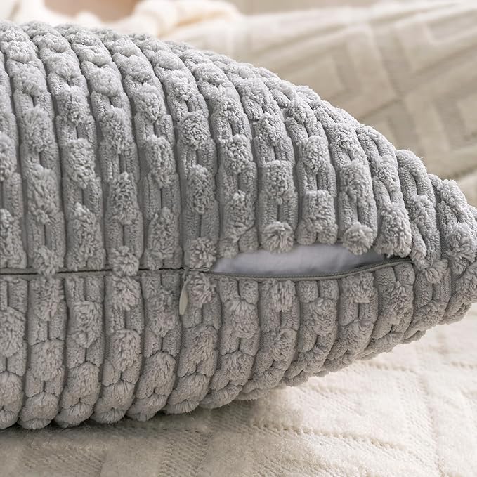 Set of 4 Grey Decorative Throw Pillow Covers 16x16 Inch Corduroy Pillow Covers for Bed Couch Sofa Living Room Soft Square Cushion Cases