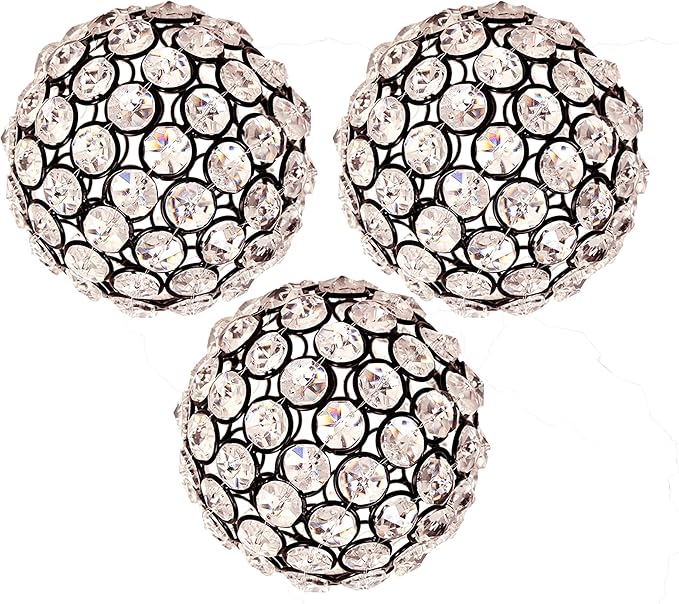 Alpha Living Home Decorative Balls Set of 3, Crystal Orbs for Decorate Bowls Vases Tables Wedding Party, Metal Balls Decorative Balls for Centerpiece Bowls Orbs Filler for Home Decor, 4.25" Round