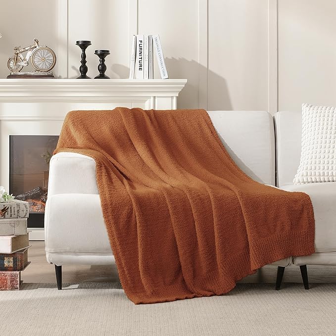 Knit Throw Blanket Super Soft Warm Blanket for Couch Lightweight Fluffy Blanket for Bed Sofa 50x60 Inches Rust
