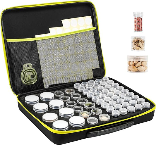 ProCase 65 Slots Seed Storage Organizer Sorter Box, Sturdy Seed Bank Saving Kit Container for Garden Vegetable Plant Flower, Seed Keeper Set with Label Stickers Funnel 3 Size of Bottles 1 oz 3 oz 5 oz