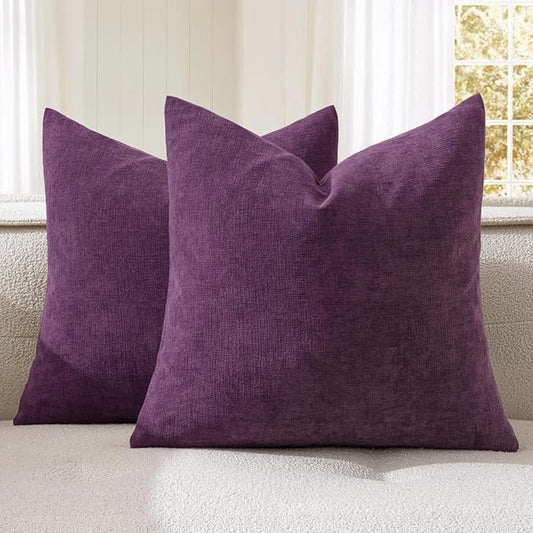 MIULEE Plum Purple Couch Pillow Covers 20x20 Inch, Set of 2 Soft Chenille Decorative Square Throw Pillow Covers Farmhouse for Sofa Living Room Bed