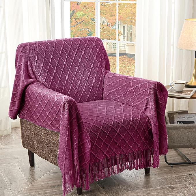 inhand Knitted Throw Blanket for Couch and Bed, Soft Living Room Home Decor Knitted Blanket with Tassel, Outdoor Lightweight Breathable Summer Blanket, Farmhouse Warm Woven Decorative, 50"x60"