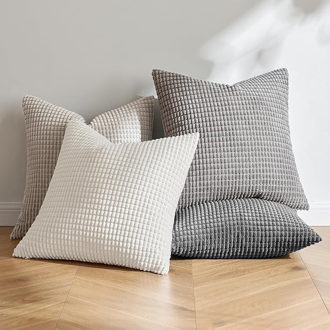 MIULEE Timeless Neutral Pillow Covers 22x22 Inch Set of 4 Mid Century Modern Grey Throw Pillows Rustic Corduroy Couch Pillowcases Nordic Home Decor for Sofa Cushion Living Room Bed