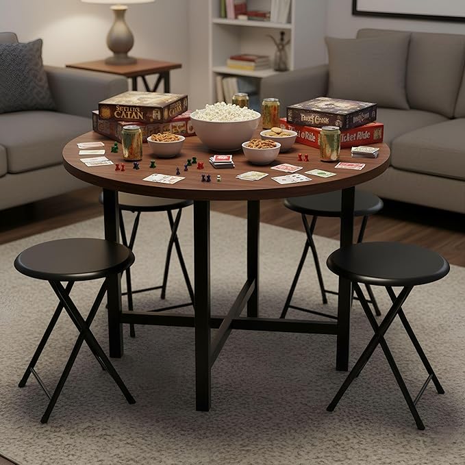 Folding Bar Stools - Set of 4 Heavy-Duty 18-Inch Stool - 225lb Capacity and Padded Seats for Dorm, Recreation or Game Room by Lavish Home (Black)