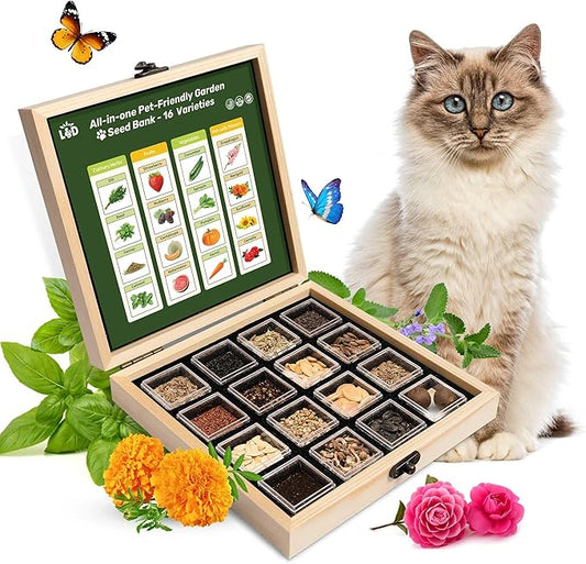 Lush&Dew Pet-Friendly Heirloom Seed Bank, Gardening Gifts for Women Men, 16 Varieties 15,000+ Non-GMO Seeds for Planting Herbs Flowers Vegetables in Raised Bed Windowsill, Annuals & Perennials