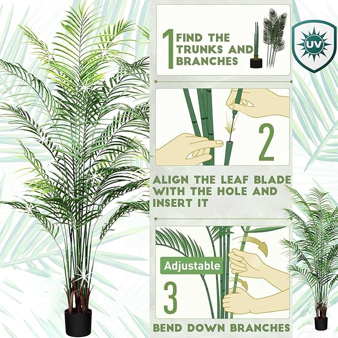 6ft Tall Artificial Areca Palm Trees – Set of 2 | 19-Trunk Real Touch Fake Palm with Natural Moss & Pot | Lifelike Faux Plants for Home, Office, or Patio Indoor/Outdoor Decor