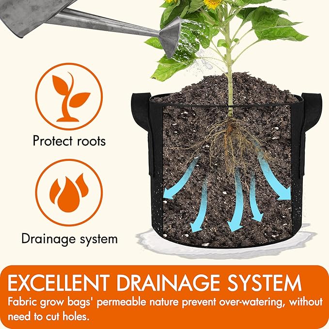 Gardzen 20-Pack 2 Gallon Grow Bags, Aeration Fabric Pots with Handles, Heavy Duty Plant Bags for Plants