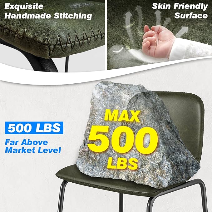 Rfiver Pu Faux Leather Bar Stools Set of 2, Industrial Pub Barstools with Back and Footrest, Modern Armless Bar Height Stool Chairs (Green, 24" Counter Chair x3)