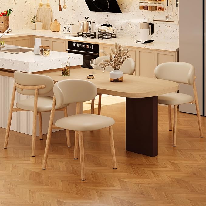 Kitchen Dining Chairs Set of 2 Modern Upholstered Leather Farmhouse Dining Room Chair with Metal Legs, Original/Khaki