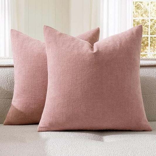 MIULEE Blush Pink Couch Pillow Covers 18x18 Inch, Set of 2 Soft Spring Decorative Square Throw Pillow Covers Farmhouse for Sofa Living Room Bed