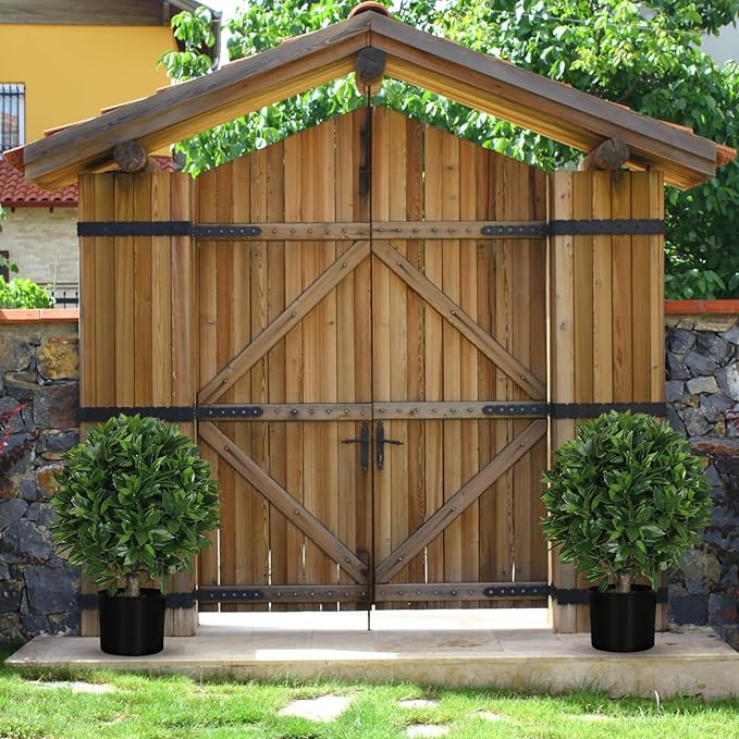 20" Outdoor Evergreens in Outdoor Artificial Shrub Potted Plant Plant for Indoor Porch of Home and Office 2 Pieces a Set Topiary Trees Faux Boxwood