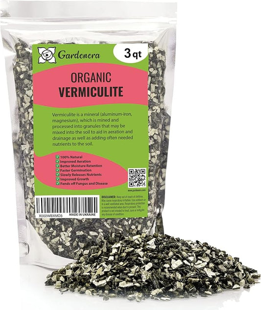 Horticultural Organic Vermiculite for Plants - Medium Grade - Natural Soil Additive for Gardening, Houseplants, Mushrooms, Potted Plants, Hydroponics, Terrariums (3 Quart)