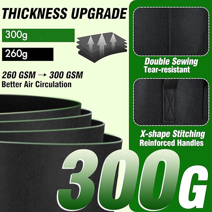 PHYEX 12-Pack 5 Gallon Grow Bags, Heavy Duty Fabric Pots with Handles, Reusable Plant Bags for Vegetable, Herbs & Flowers, BPA-Free, Breathable, Durable