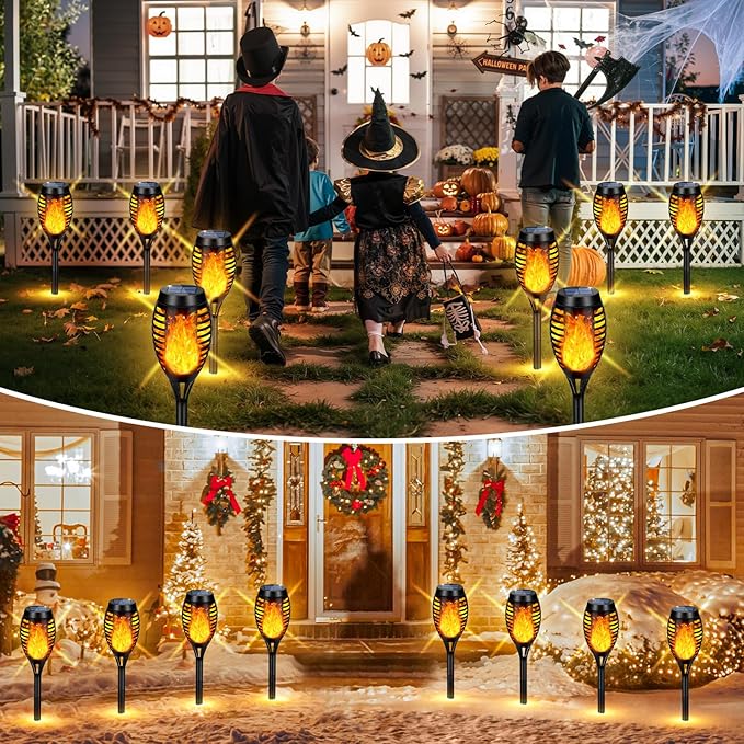 Solar Lights Outdoor, Upgraded 16 Pack Solar Torch Lights Outdoor Flickering Flame for Garden Decor, Waterproof Outdoor Lights Solar Powered, Tiki Torches for Outside Yard Patio Pathway Decor