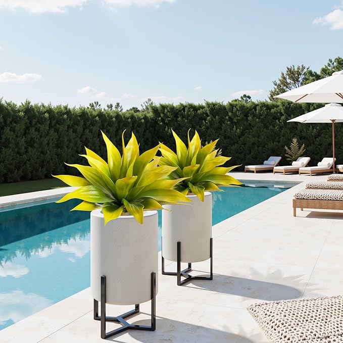 Artificial Flowers for Outdoors Artificial Agave 22'' Fake Plants Faux Agave Artificial Plants Outdoor Fake Flowers Outdoor Faux Plants Indoor Uv Resistant Artificial Plants (Yellow 2pcs)