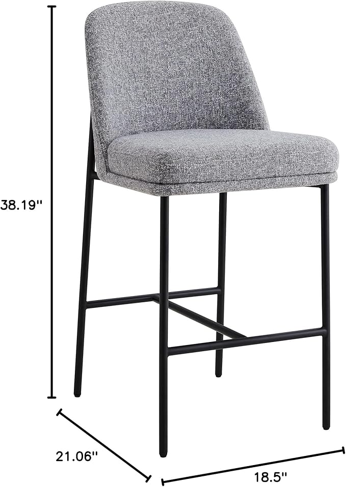 CHITA Counter Height Bar Stools Set of 2, FSC Certified Metal Barstools for Kitchen Island, 27" H Seat Height, Fabric, Grey (Multi-Colored)