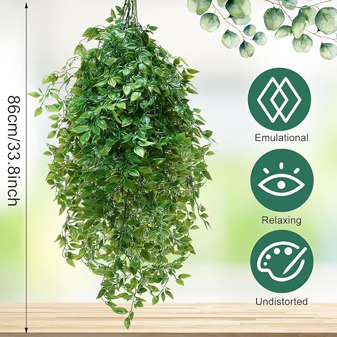 Hoteam 12 Pcs Artificial Hanging Plants 32 Inch Fake Ivy Vines with Fake Leaves Patio Artificial Plants Greenery for Living Room Indoor Outdoor Wall, No Basket (Vine)