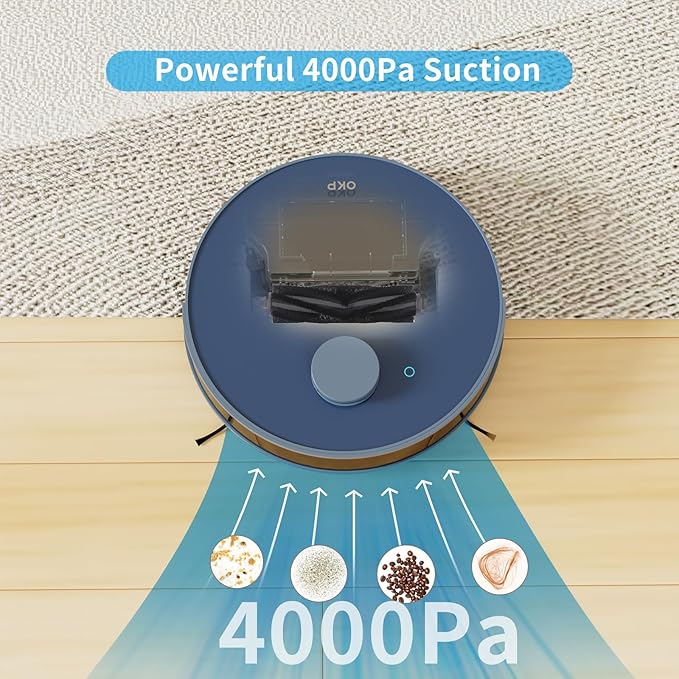 OKP Life Robot Vacuum and Mop Combo, LiDAR Navigation, 4000Pa Suction, No-Go Zone, 200Mins Runtime, Smart Mapping Robotic Vacuum, Wi-Fi/App/Alexa Control, Ideal for Pet Hair, Hard Floor and Carpet