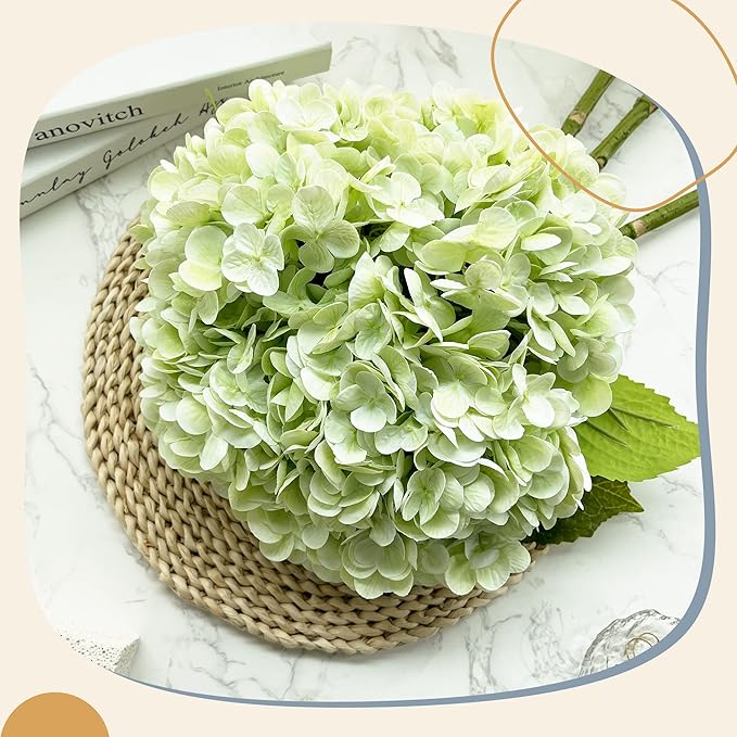 21In Light Green Artificial Hydrangea Flowers 5 Pcs Real Touch 3D Print Latex Flowers for Wedding Centerpieces Bouquets DIY Floral Decor Home Decoration with Stems