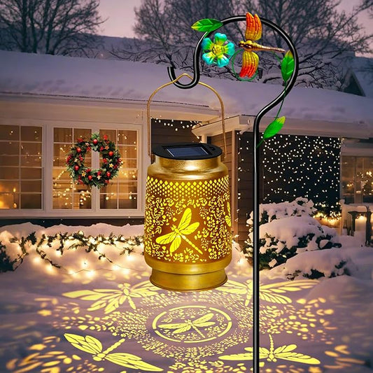 Dragonfly Solar Lanterns Outdoor Waterproof with Shepherd Hook,Hanging Solar Lights Garden Decor,Christmas Decorations Birthday Gifts for Women Grandma,Metal Decorative for Yard,Patio,Lawn,Pathway