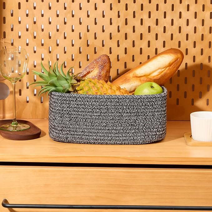 Small Storage Baskets for Organizing | Closet Organizer Bins | Shelf Toy Basket | Woven Rope Baskets | Cube Decorative Box | Shallow Basket | 11.5x7.5x4.7” | 4 Packs Dark Gray