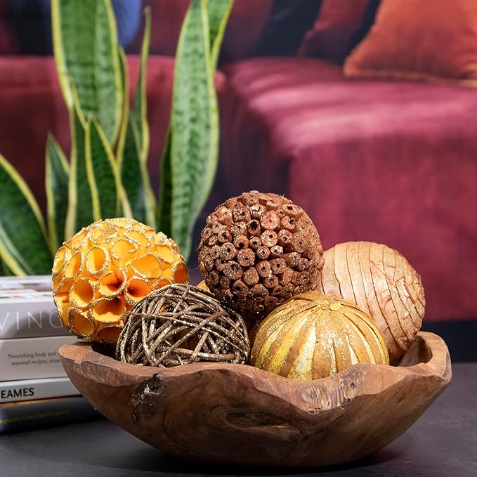 Natural Tones Vase & Bowl Fillers Glitter Gold Decorative Balls | Home Decor (Yellow Gold)