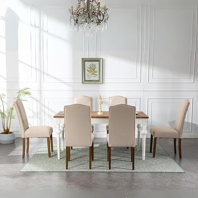 Stylish Upholstered Parsons Dining Chair Kitchen with Silver Nailhead Trim and Sturdy Solid Wood Legs