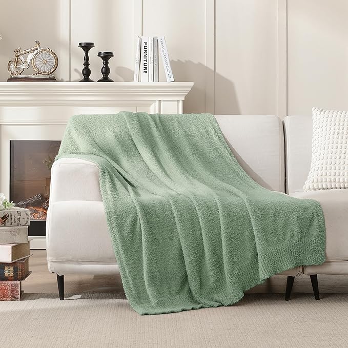 JOOJA Throw Blanket for Couch Super Soft Blankets for Bed Comfy Cozy Blanket Knit Fuzzy Plush Fleece Blanket Gift for Women Lightweight Blanket for Living Room Sofa 50 x 60 Inches Sage