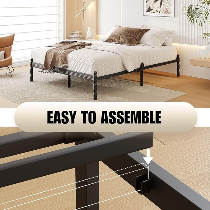 12 Inch Queen Size Bed Frame Keep Mattress from Sliding, Queen Platform Bed Frames No Box Spring Needed, Heavy Duty Metal Bedframe, Non-Slip, Easy Assembly