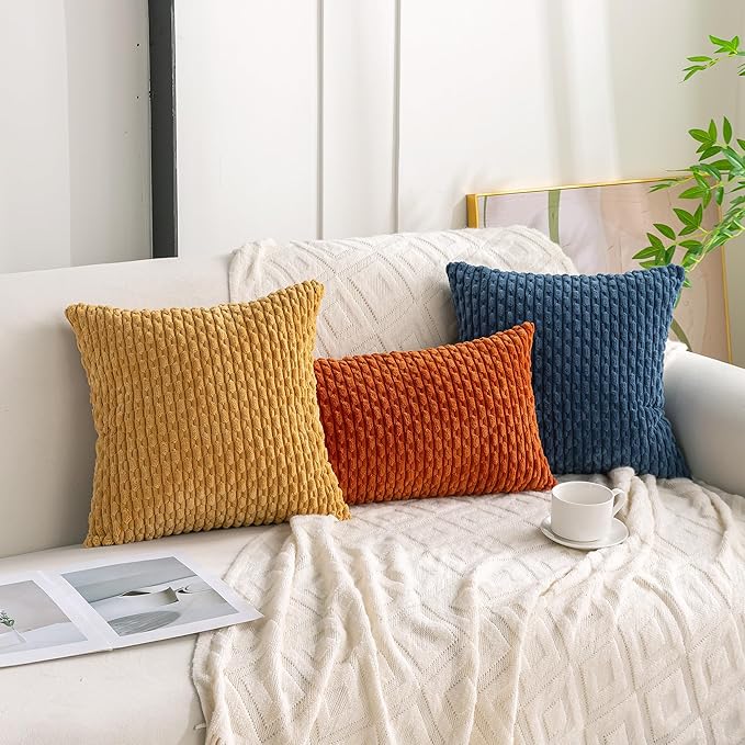 Set of 4 Burnt Orange Decorative Throw Pillow Covers 12x20 Inch Corduroy Pillow Covers for Bed Couch Sofa Living Room Soft Cushion Cases