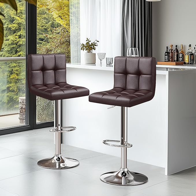 Yaheetech Bar Stools Set of 4 - Modern Adjustable Kitchen Island Chairs Counter Height Barstools Swivel PU Leather Chair 30 inches,X-Large Base and Seat, Brown