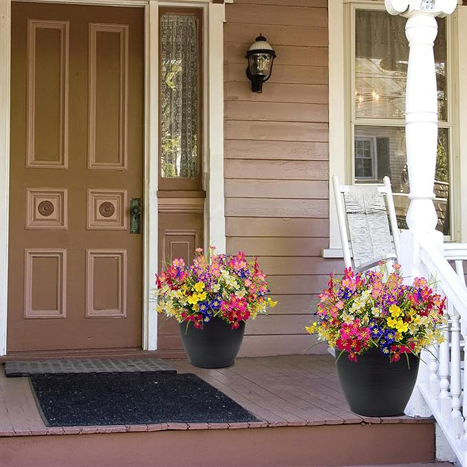 Artificial Flowers Wild Daisy Plant Lifelike UV Resistant Fake Plastic Silk Flowers Indoor Outside Hanging Plants Mixed Colors Garden Home Office Decor (12)