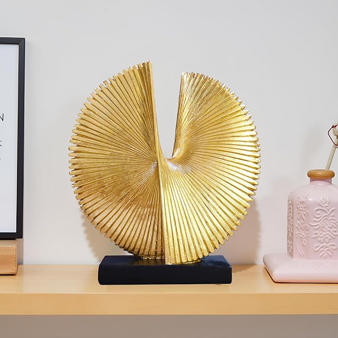 Modern Abstract Round Decorative Sculpture , Dining Living Room Desk Decor,Geometric Home Decor Statues,Shelf Top Decor Aesthetics,making it perfect for placing coffee tables or office shelves,golden