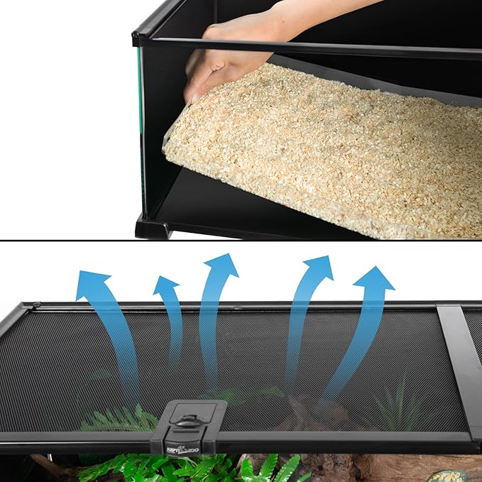 REPTIZOO Reptile Terrarium Tank 30" x 12" x 10", Black-Tinted Glass Snake Tank with Top Feeding Ports Top Screen Ventilation Reptile Habitat for Snake Spider