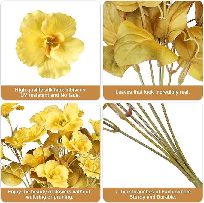 INSPRING Fake Fall Flowers Artificial Mums for Outdoors Autumn Decoration, Faux Silk Flowers Plants Realistic UV Resistant Tropical Flower Artificial for Outside Planter Patio (FYellow, 6 Bundles)