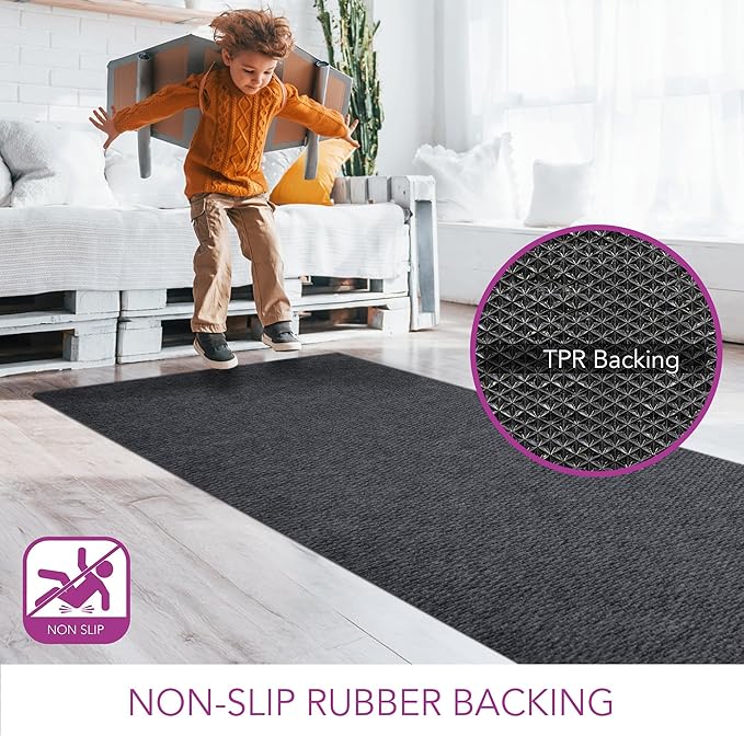 iCustomRug Spartan Weather Warrior Indoor/Outdoor Utility Berber Loop Carpet Runner with Non-Slip Thermoplastic Rubber Backing, 3ft X 68ft in Charcoal