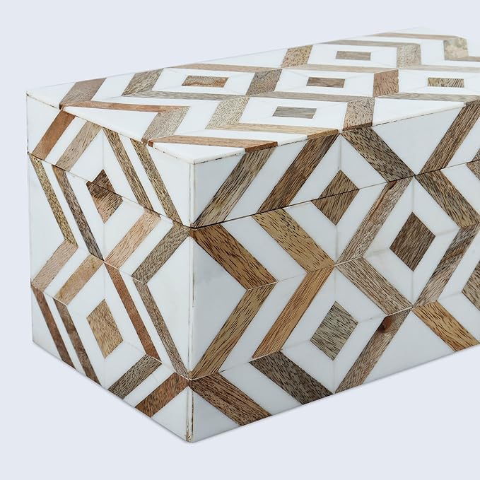 Handicrafts Home Handmade Decorative Storage Box with Lid - Jewelry Organizer, Keepsake Holder & Gift Box, Decor, Marquet Array Pattern Made with Resin Inlay & Wood,cajas organizadoras –10X5X5 In