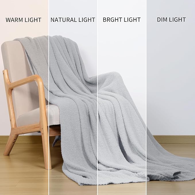 JOOJA Grey Blanket Warm Queen Size Fuzzy Knitted Oversized Luxury Bed Blankets,Soft for Bed, Lightweight Plush for Cozy Nights (Grey, 90x90)