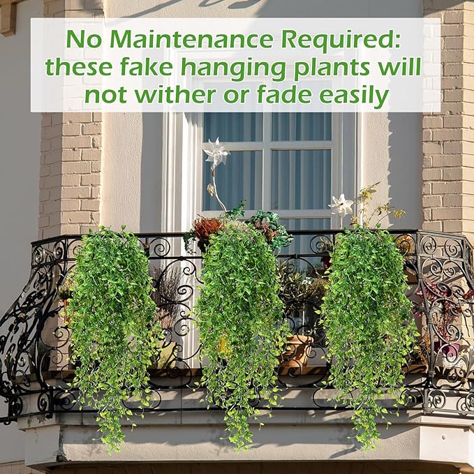 Hoteam 12 Pcs Artificial Hanging Plants 32 Inch Fake Ivy Vines with Fake Leaves Patio Artificial Plants Greenery for Living Room Indoor Outdoor Wall, No Basket (Ivy)