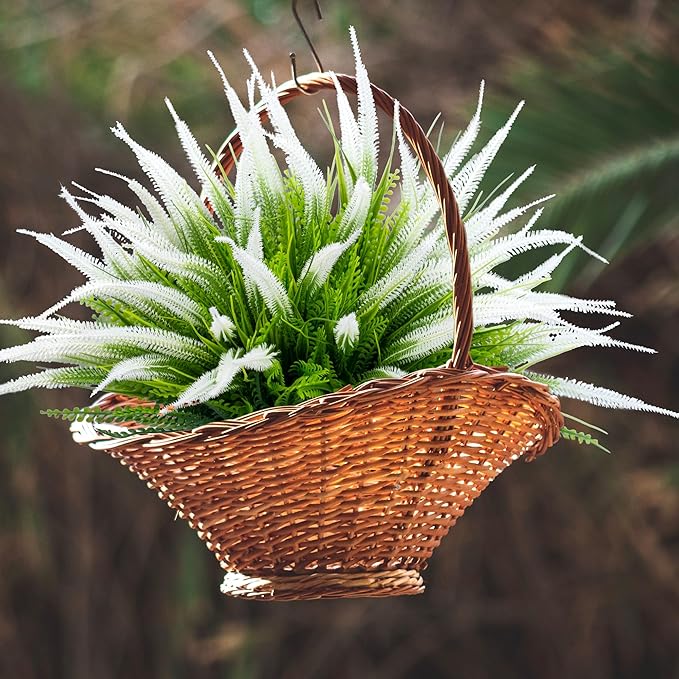 12 Bundles Outdoor Artificial Plants Flowers UV Resistant Fake Grass Plants Tropical Faux Bushes Shrubs for Home Front Porch Outside Planter Garden Landscape Décor