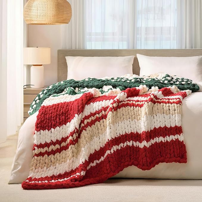 L'AGRATY Chunky Knit Blanket Throw: 60''x80'' Chenille Chunky Knitted Throw Blankets for Twin Bed Couch - Handmade Thick Cable Knit Blanket - Large Crochet Rope Blankets for Home Decor