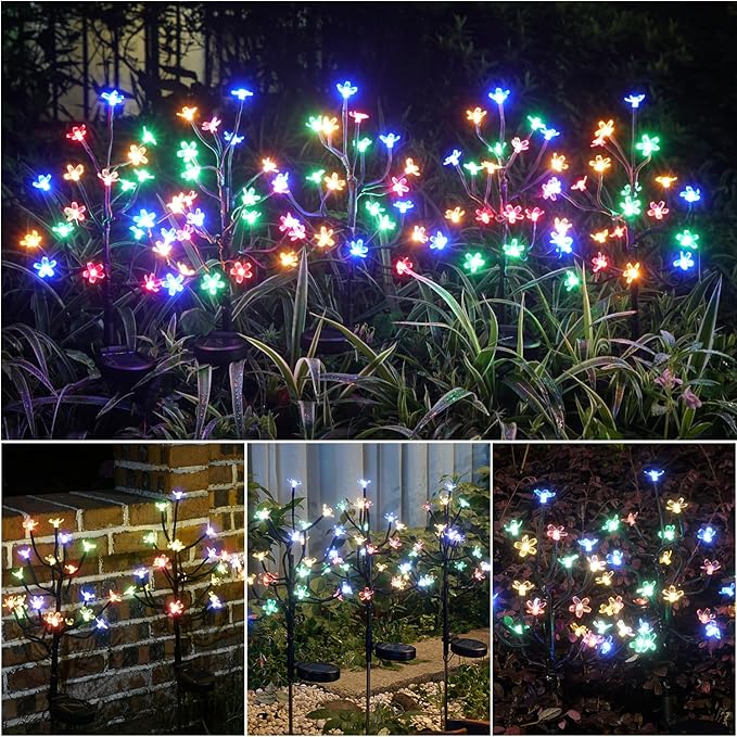 Solar Garden Lights Outdoor,Waterproof Solar Lights for Outside Decorative 4Pack, 80Led Flowers Garden Decor, Outdoor Lights for Yard Pathway,Lawn,Garden Decorations