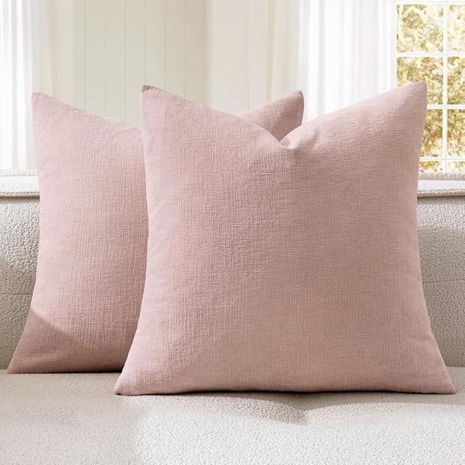 MIULEE Pink Couch Pillow Covers 18x18 Inch, Set of 2 Soft Spring Chenille Decorative Square Throw Pillow Covers Farmhouse for Sofa Living Room Bed