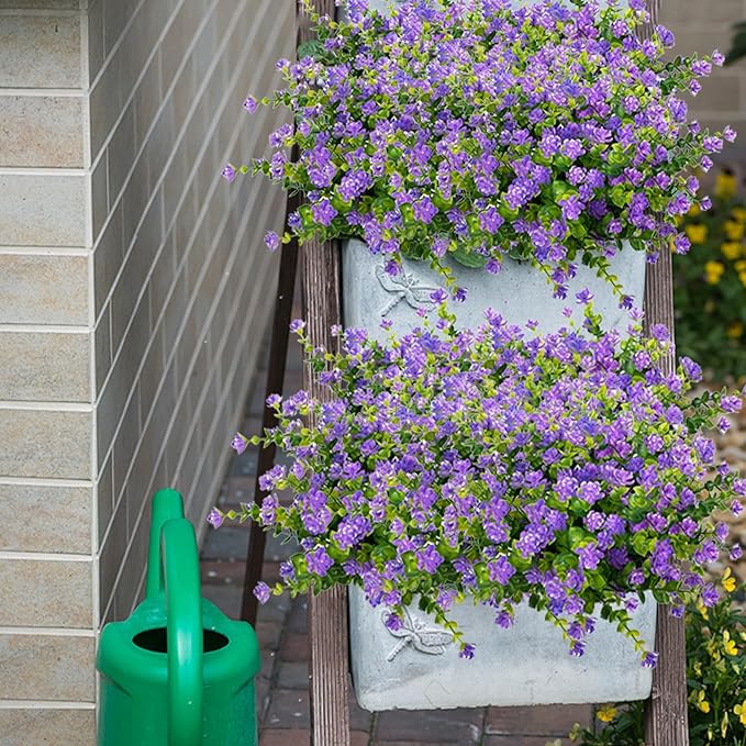 Outdoor Artificial Flowers UV Resistant, 20 Bundles Fake Realistic Floral Greenery Plants for Outside Porch, Window Boxes, Garden, Yard, Inside Home Table Decor, Purple