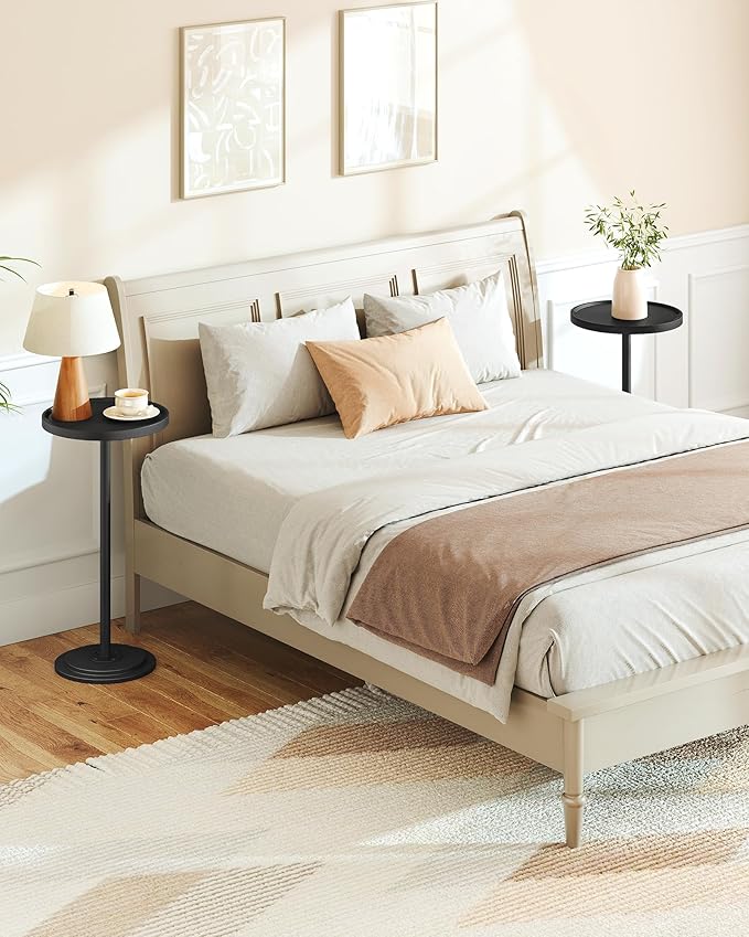 Small Round Side Table, Drink Table for Small Spaces, Pedestal Cocktail Table, Thickened Base, for Living Room, Bedroom, Office, Black TBZ30BB