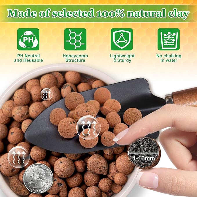 2 LBS Natural Leca Clay Pebbles for Plants- 4-16mm Expanded Clay Leca Balls for Indoor Plants, Hydroton Clay Pebbles for Plants Hydroponic & Aquaponics Growing, Orchids, Drainage, Terrarium